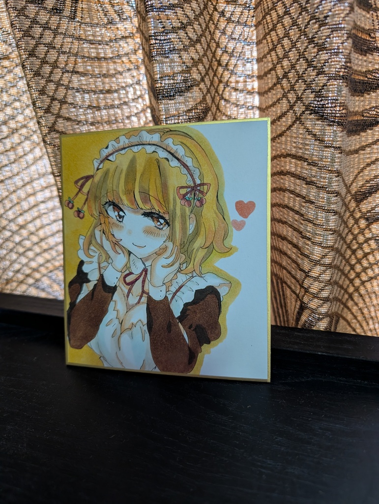 【オリジナル原画】さくらんぼメイド♡ かわいい女の子 水彩イラスト 寸松庵サイズ サイン入り