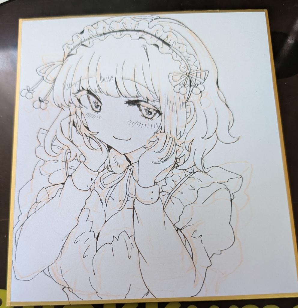 【オリジナル原画】さくらんぼメイド♡ かわいい女の子 水彩イラスト 寸松庵サイズ サイン入り