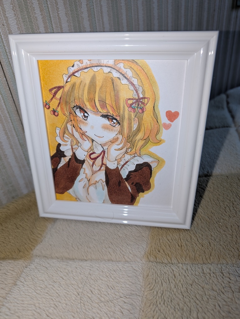 【オリジナル原画】さくらんぼメイド♡ かわいい女の子 水彩イラスト 寸松庵サイズ サイン入り