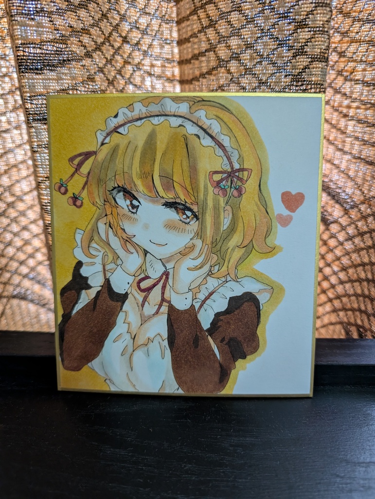 【オリジナル原画】さくらんぼメイド♡ かわいい女の子 水彩イラスト 寸松庵サイズ サイン入り