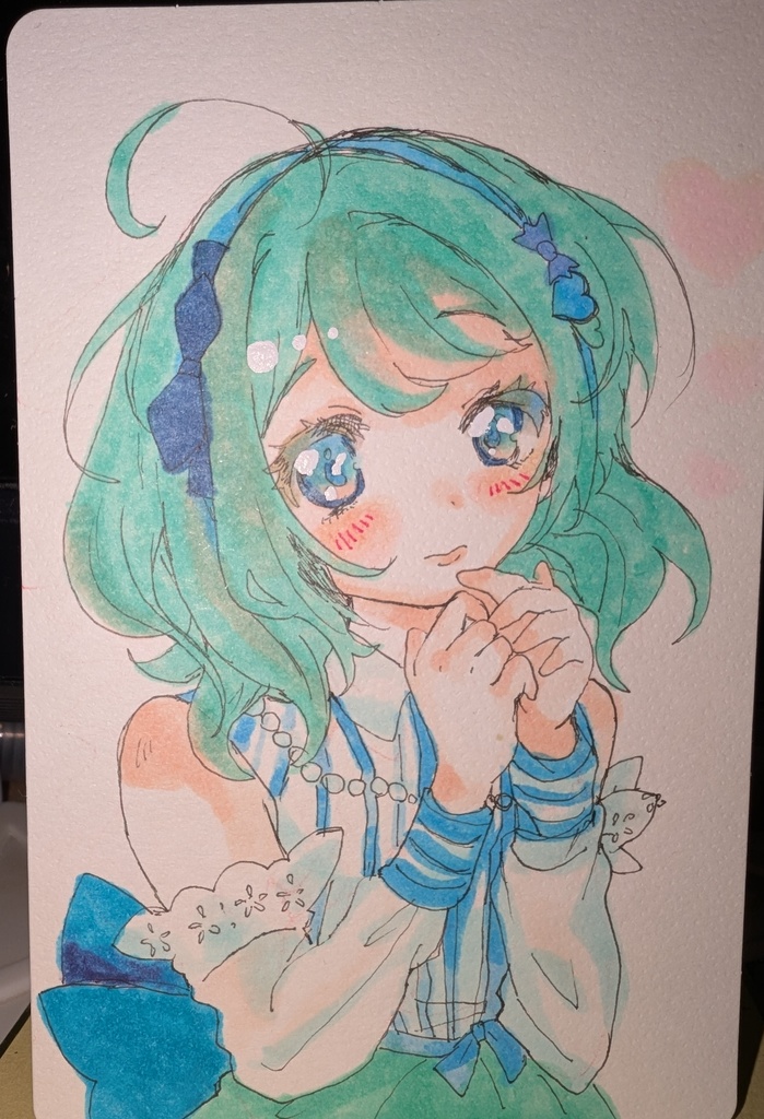 「オリジナル手描きポストカード原画♡ 緑髪の可愛い少女♡♡♡」