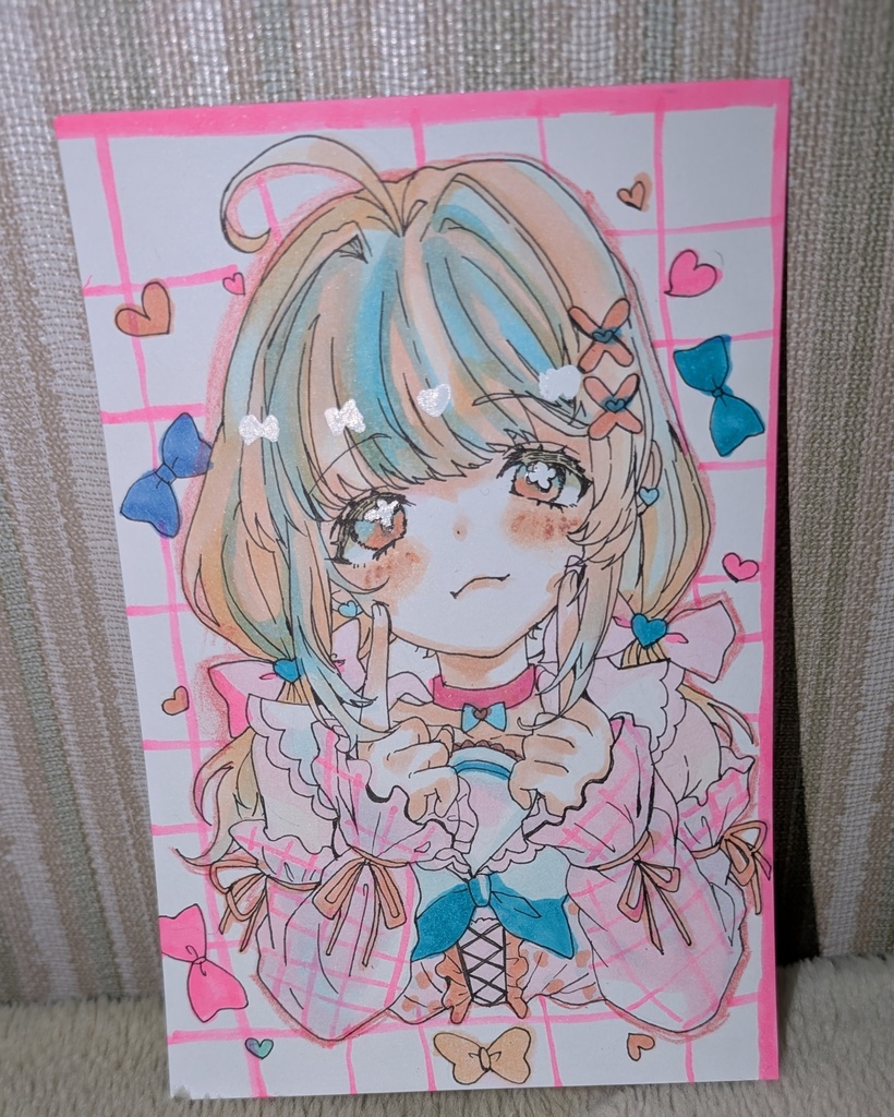 「ゆめかわ少女のオリジナルイラスト、出品中♡ ほっぺムニッポーズが可愛いコピック原画♡♡♡
