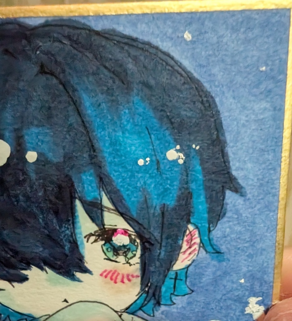 オリジナル手描きイラスト ミニサイズ☆かわいい青髪少年 星空背景☆