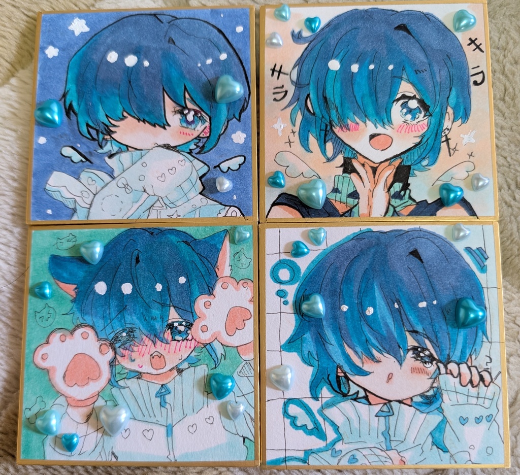 「オリジナルイラスト　天使ノコ・ルイくんの表情バリエ4枚セット ハート癒し系♡」