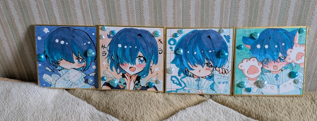 「オリジナルイラスト 天使ノコ・ルイくんの表情バリエ4枚セット ハート癒し系♡」