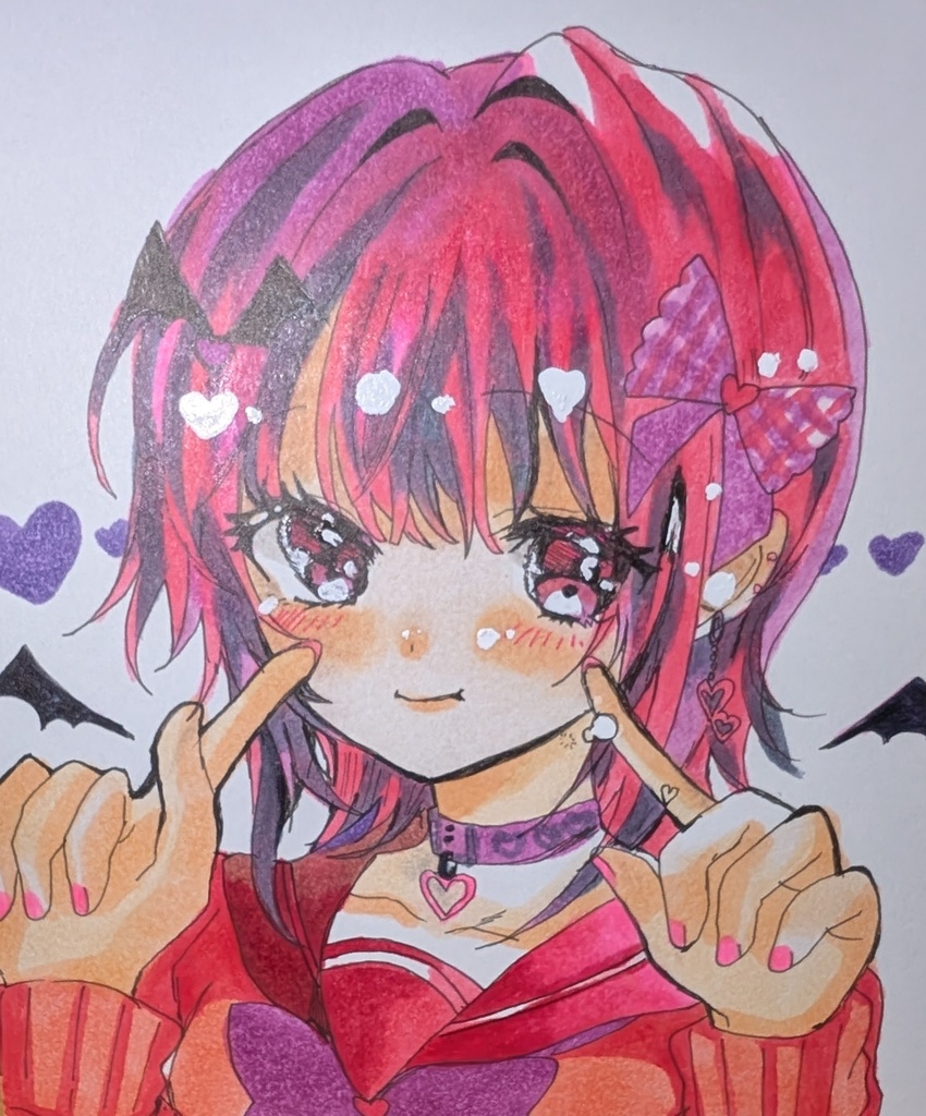 【原画】小悪魔ちゃん♡ 人差し指ポーズ 水彩アナログ一点もの