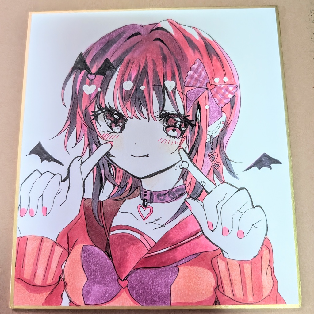 【原画】小悪魔ちゃん♡ 人差し指ポーズ 水彩アナログ一点もの
