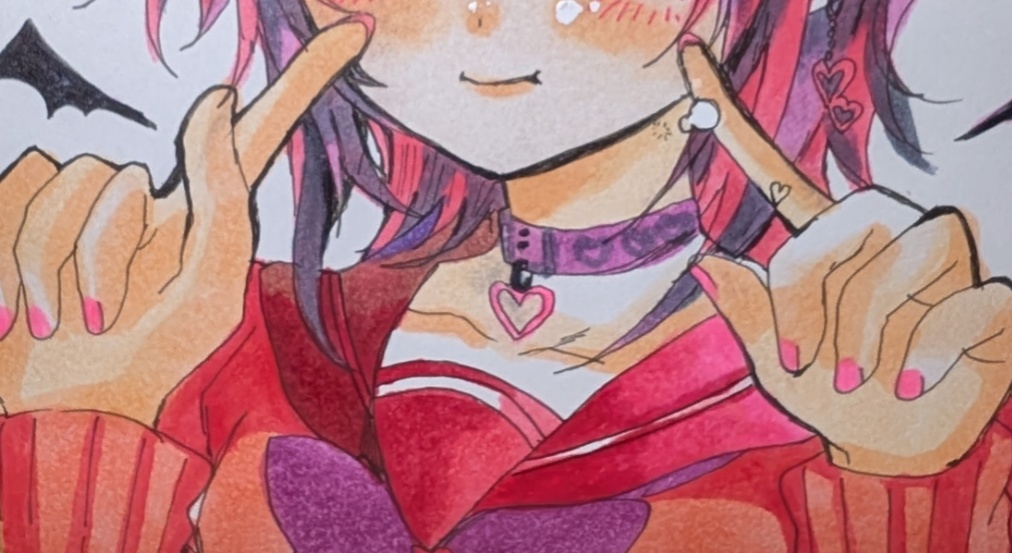 【原画】小悪魔ちゃん♡ 人差し指ポーズ 水彩アナログ一点もの