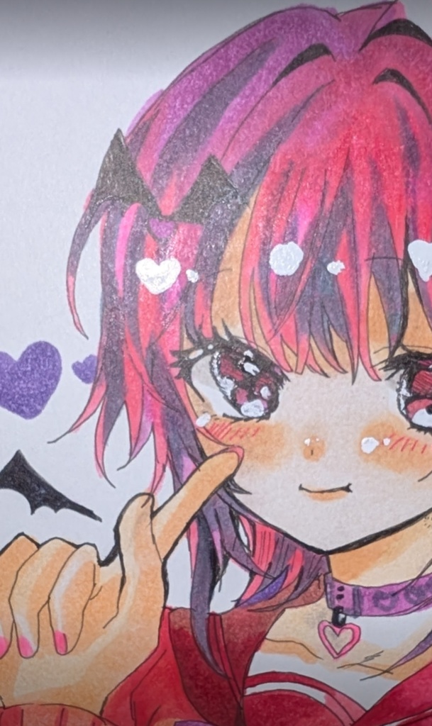 【原画】小悪魔ちゃん♡ 人差し指ポーズ 水彩アナログ一点もの