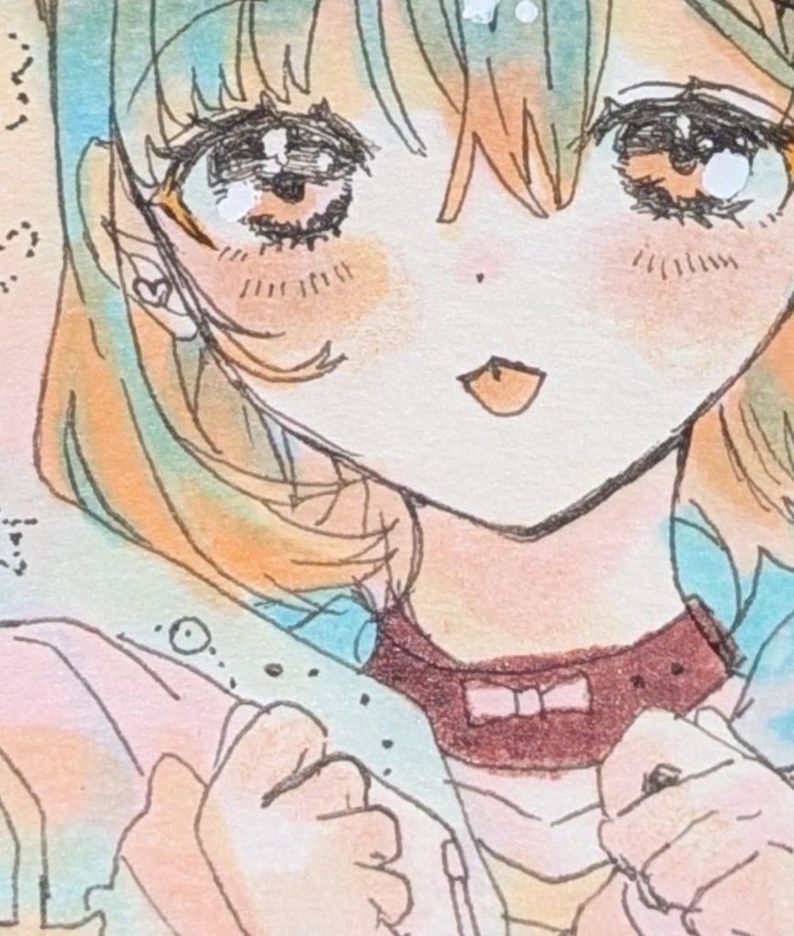 【病みかわ】猫耳フード少女 豆色紙原画 ♡