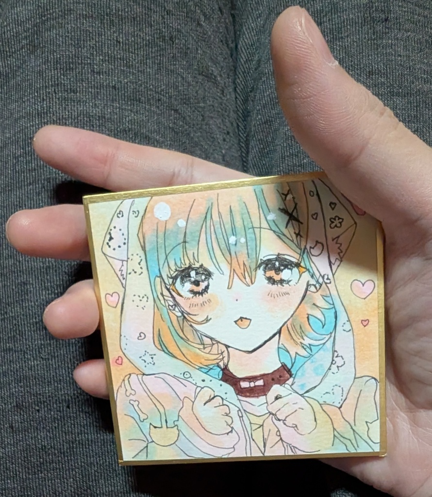 【病みかわ】猫耳フード少女 豆色紙原画 ♡