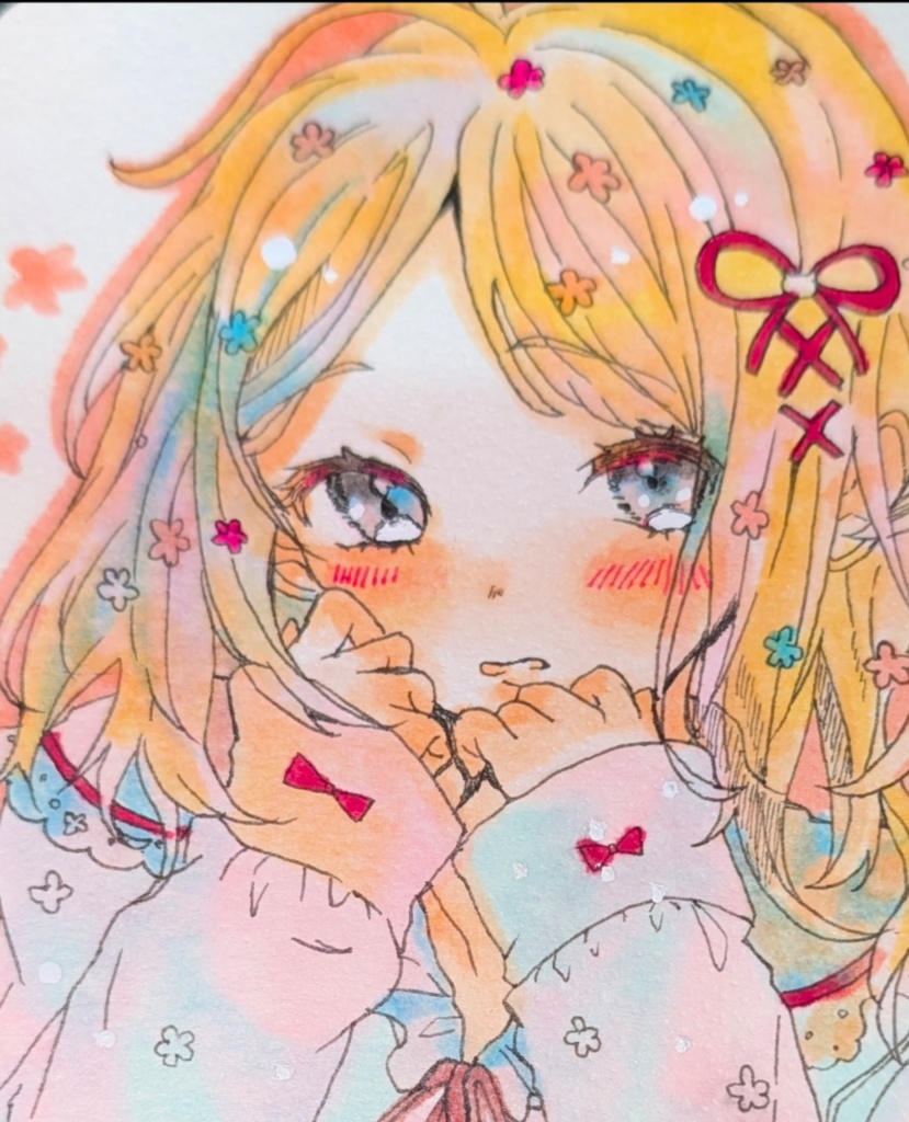 ゆるふわ❀花咲ガール芽依ちゃん♡ 手描きポストカード オリジナルイラスト♡♡♡