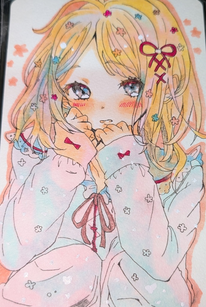 ゆるふわ❀花咲ガール芽依ちゃん♡ 手描きポストカード オリジナルイラスト♡♡♡