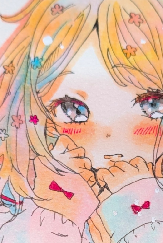 ゆるふわ❀花咲ガール芽依ちゃん♡ 手描きポストカード オリジナルイラスト♡♡♡