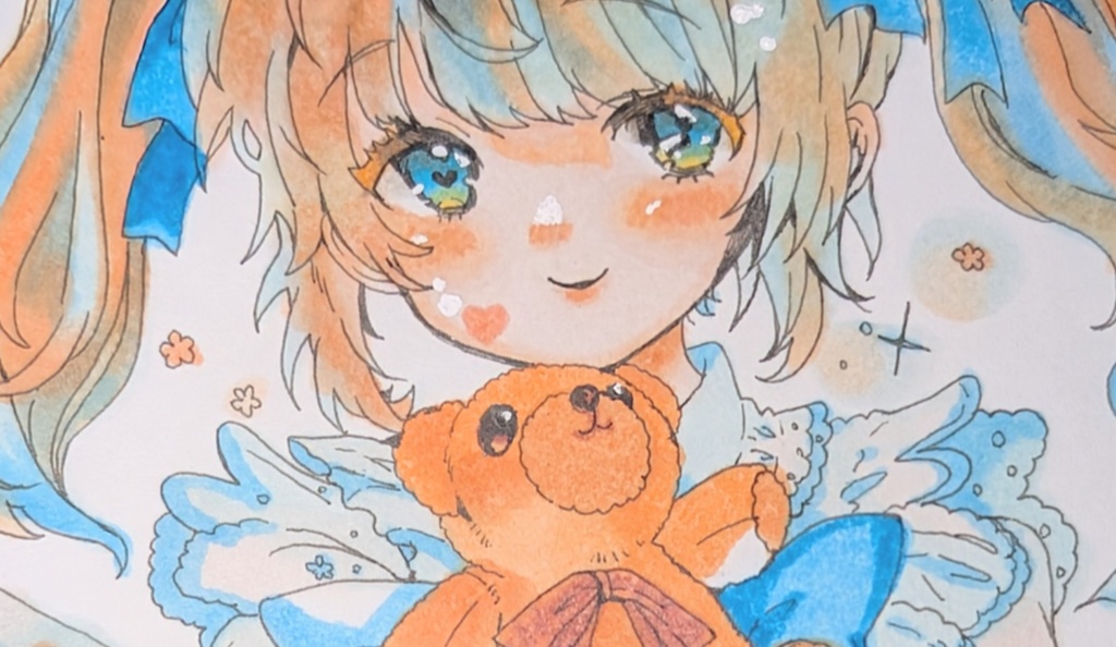 天使ちゃんのぬくもり♡ くまちゃんとキラキラハート リメイク原画 / 寸松庵色紙♡♡♡