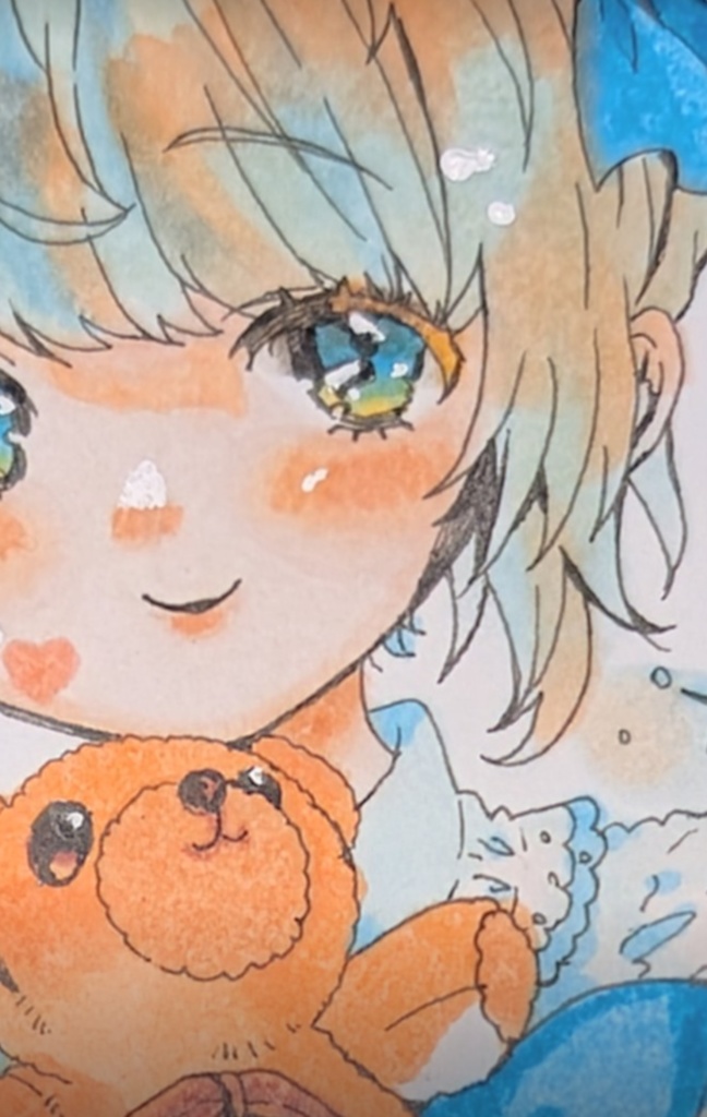 天使ちゃんのぬくもり♡ くまちゃんとキラキラハート リメイク原画 / 寸松庵色紙♡♡♡