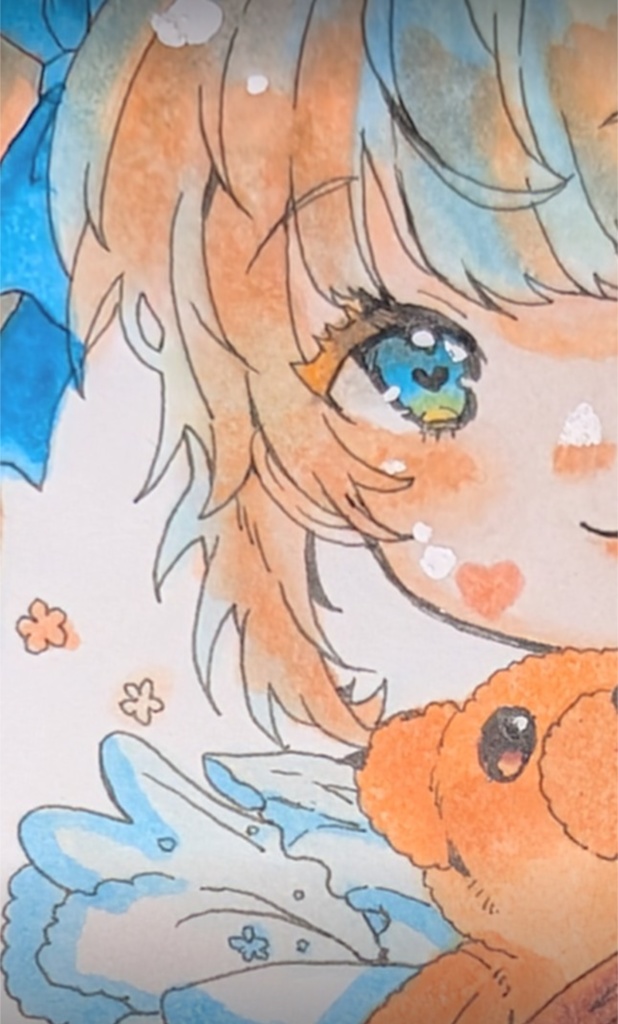 天使ちゃんのぬくもり♡ くまちゃんとキラキラハート リメイク原画 / 寸松庵色紙♡♡♡