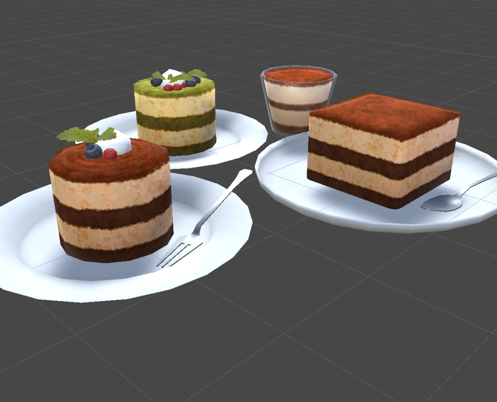 【3Dモデル】ティラミス4種 +トッピング等小物6点