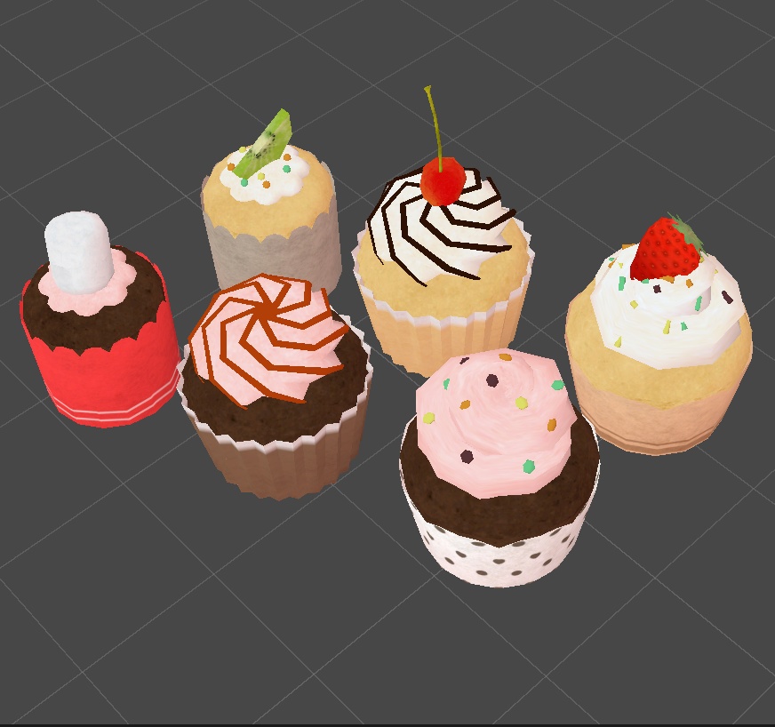 【3Dモデル】カップケーキ6種 + トッピング等小物27点
