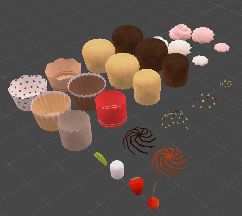 【3Dモデル】カップケーキ6種 + トッピング等小物27点