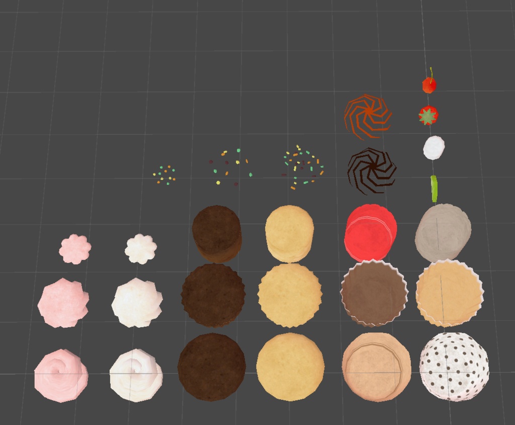 【3Dモデル】カップケーキ6種 + トッピング等小物27点