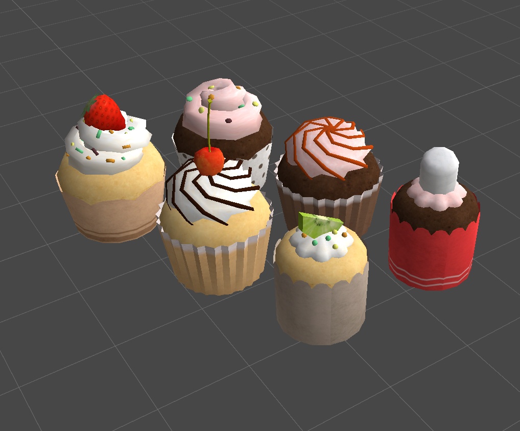 【3Dモデル】カップケーキ6種 + トッピング等小物27点