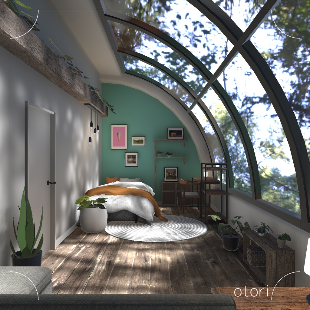 【3D背景】緑とアーチ窓のお部屋【Unity】