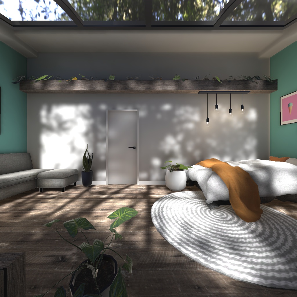 【3D背景】緑とアーチ窓のお部屋【Unity】