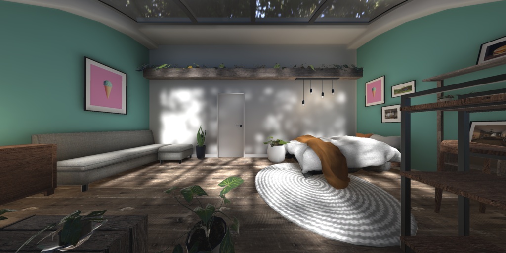 【3D背景】緑とアーチ窓のお部屋【Unity】