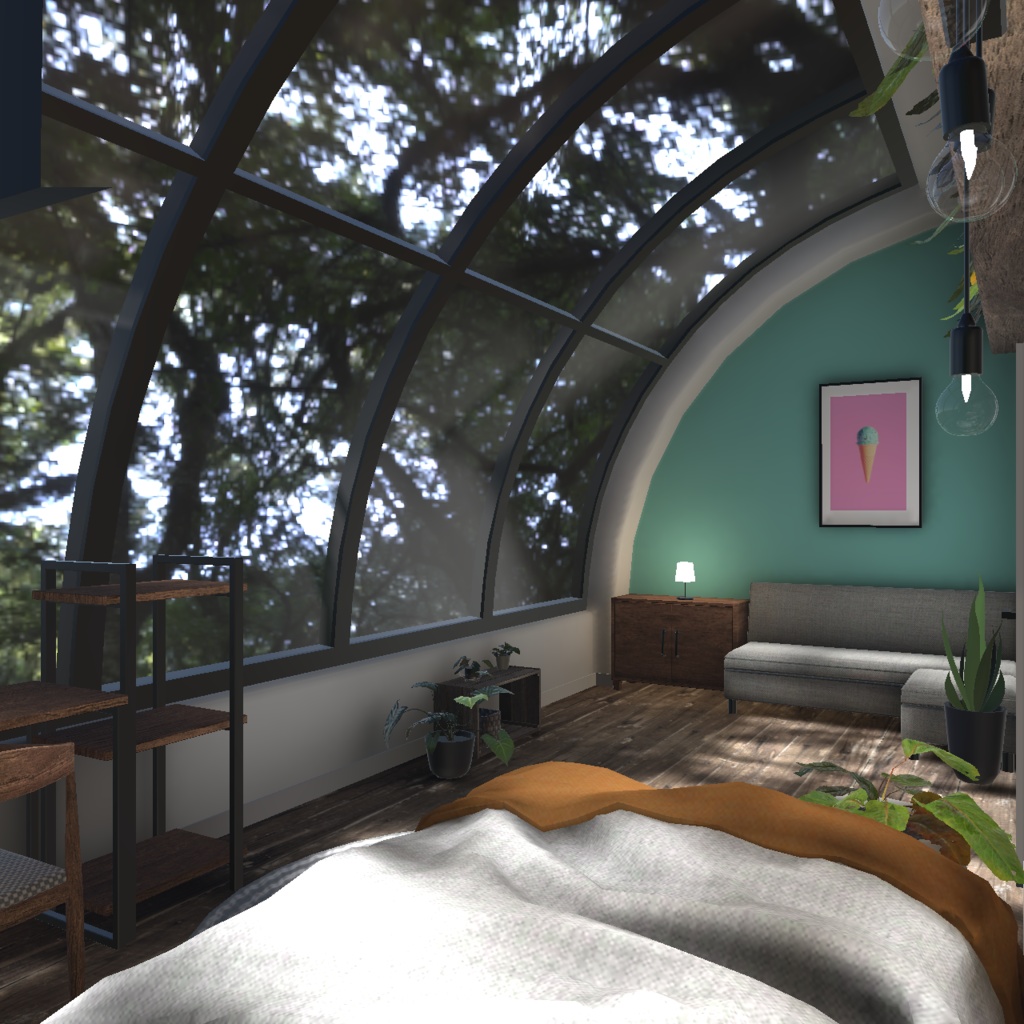 【3D背景】緑とアーチ窓のお部屋【Unity】