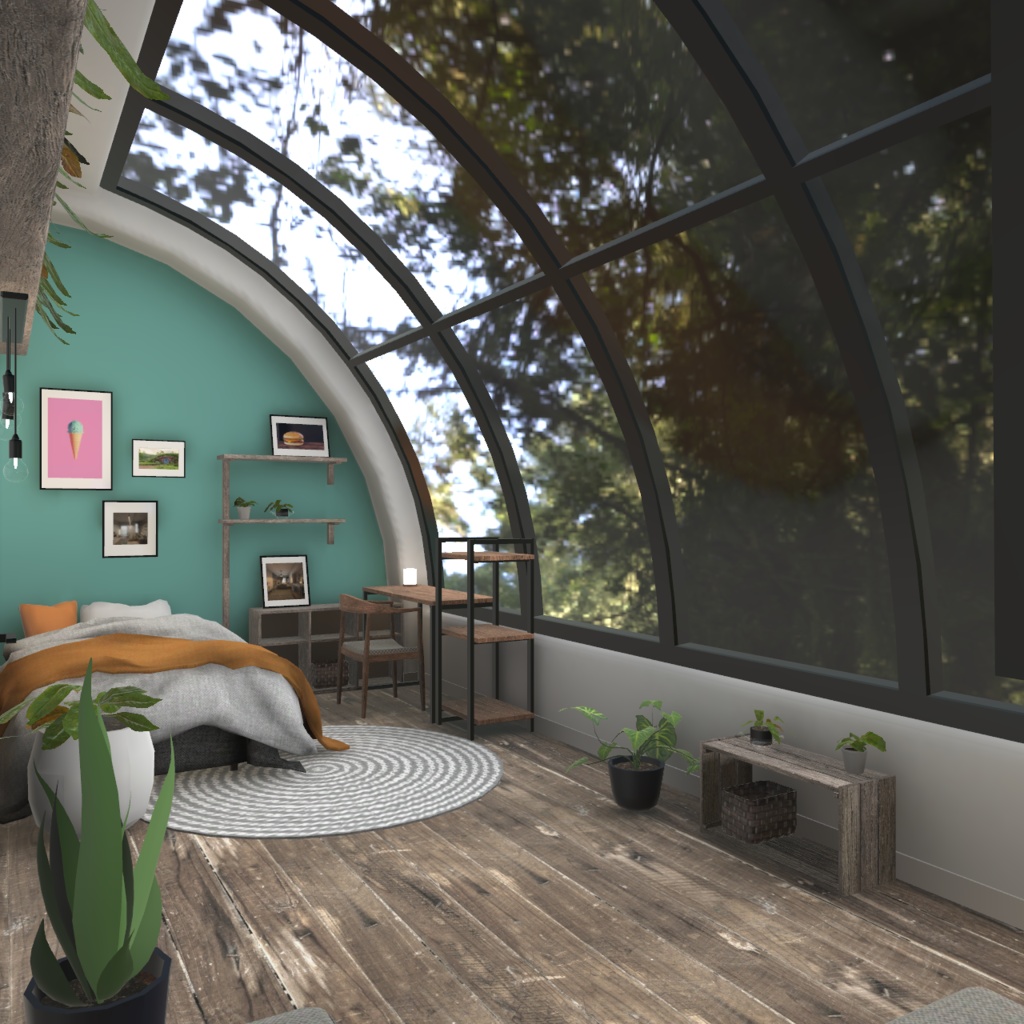 【3D背景】緑とアーチ窓のお部屋【Unity】