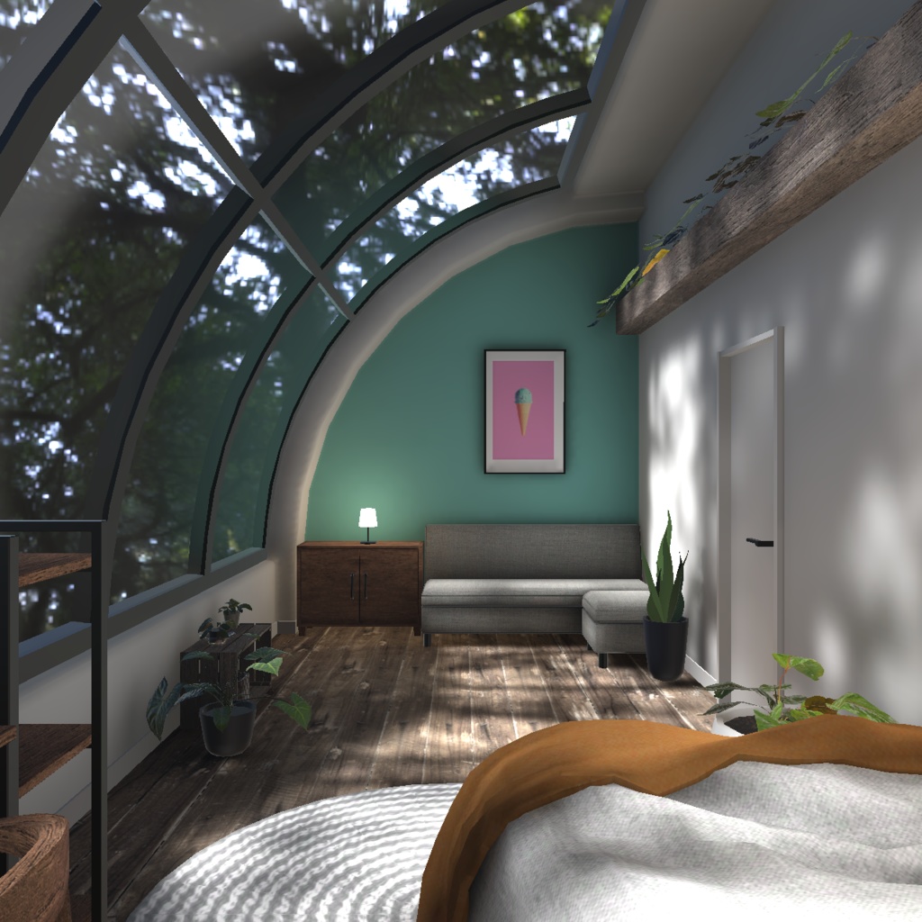 【3D背景】緑とアーチ窓のお部屋【Unity】