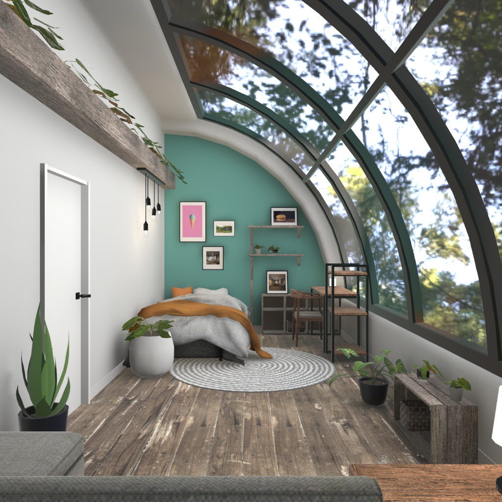 【3D背景】緑とアーチ窓のお部屋【Unity】