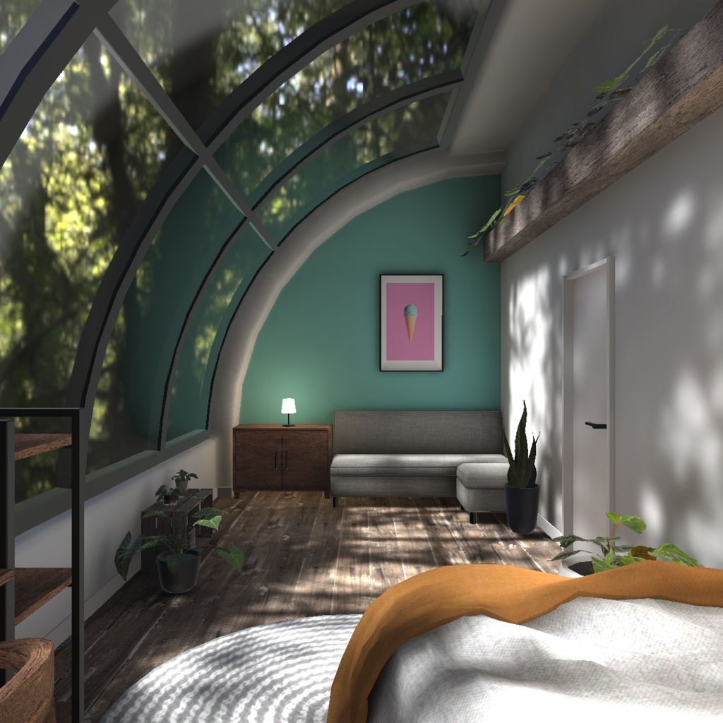 【3D背景】緑とアーチ窓のお部屋【Unity】