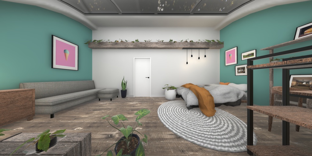 【3D背景】緑とアーチ窓のお部屋【Unity】