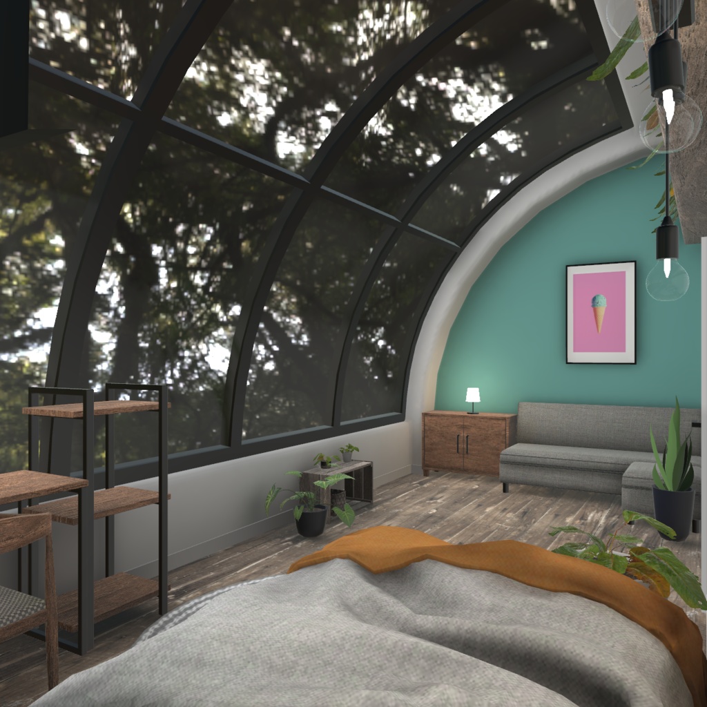 【3D背景】緑とアーチ窓のお部屋【Unity】