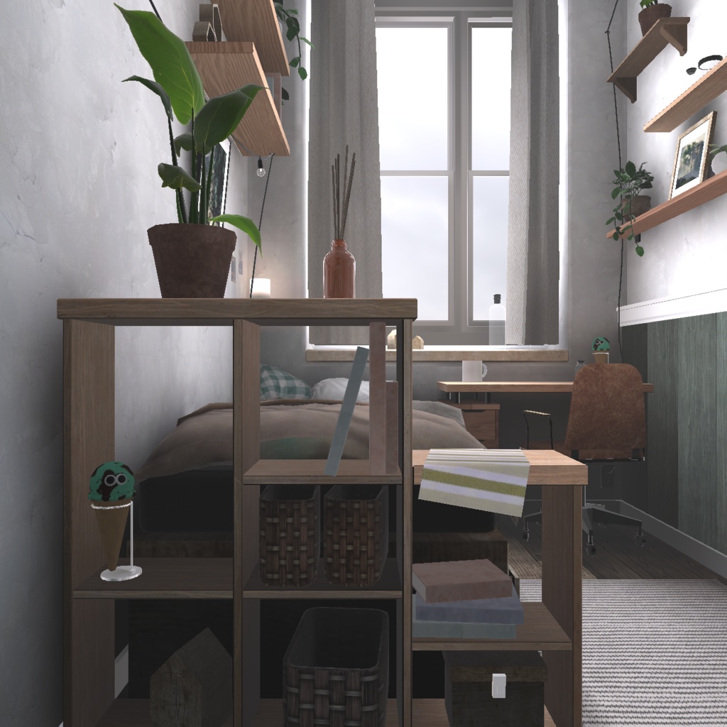 【3D背景】緑と額縁に包まれた寝室【Unity】