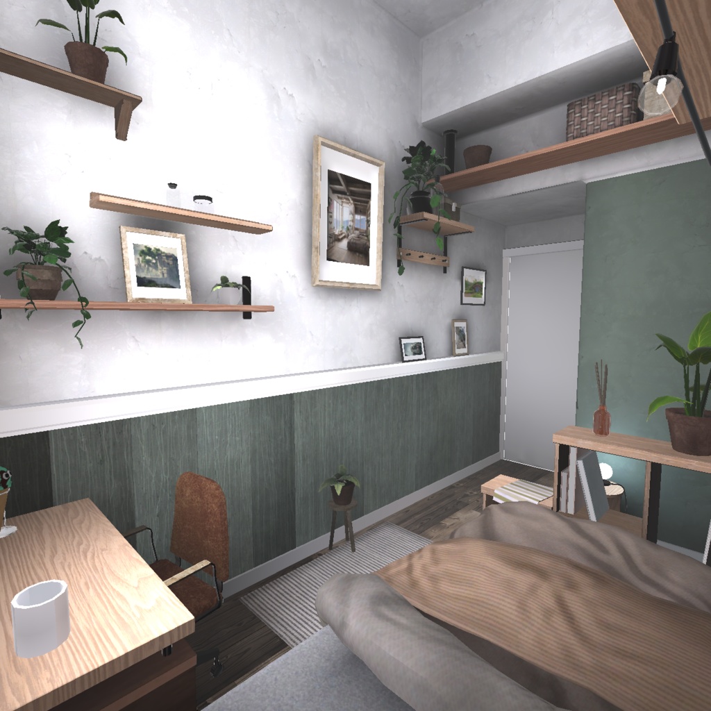 【3D背景】緑と額縁に包まれた寝室【Unity】