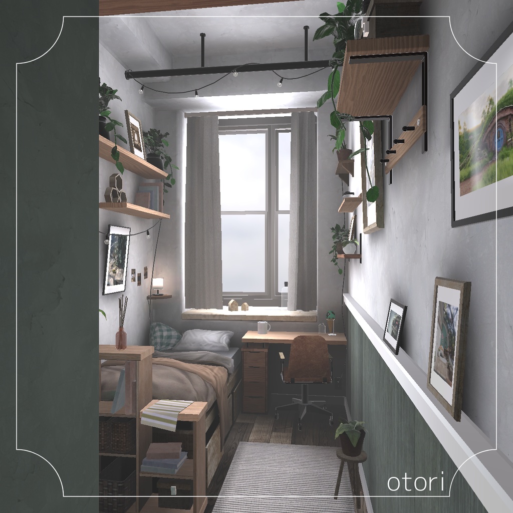 【3D背景】緑と額縁に包まれた寝室【Unity】