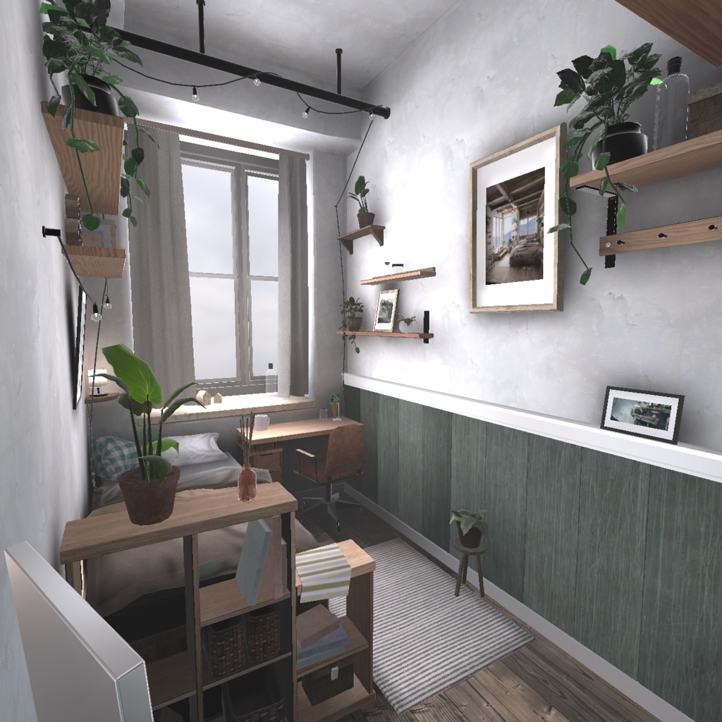 【3D背景】緑と額縁に包まれた寝室【Unity】