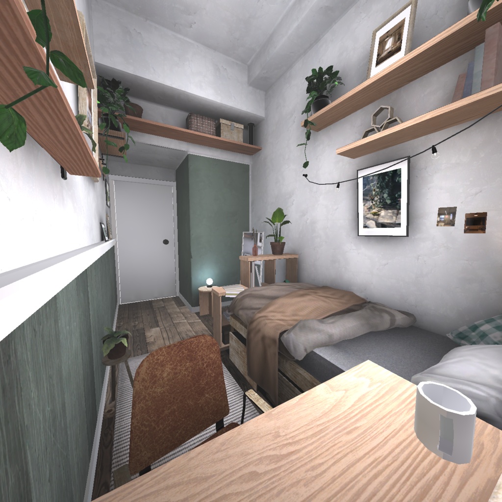 【3D背景】緑と額縁に包まれた寝室【Unity】