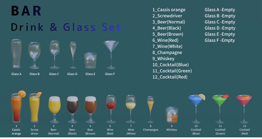 BAR ドリンク&グラス セット (Drink & Glass Set)