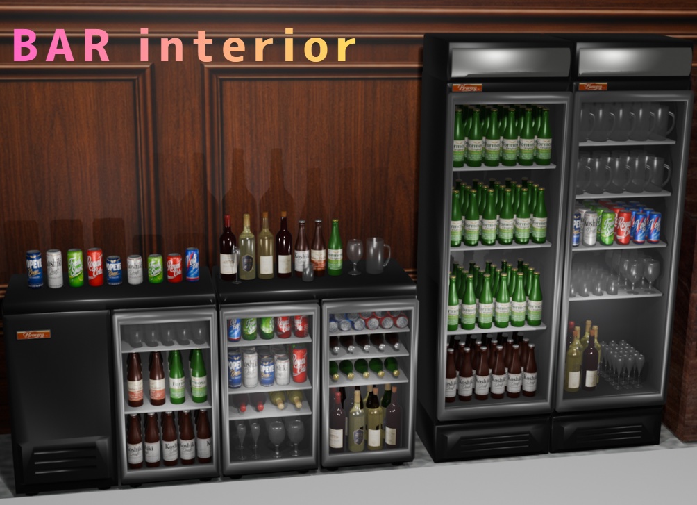 BAR インテリア冷蔵ケース＆ドリンクセット  (Interior fridge set & Drink)