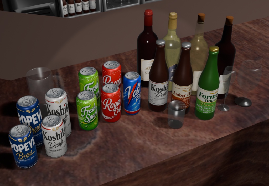 BAR インテリア冷蔵ケース&ドリンクセット (Interior fridge set & Drink)