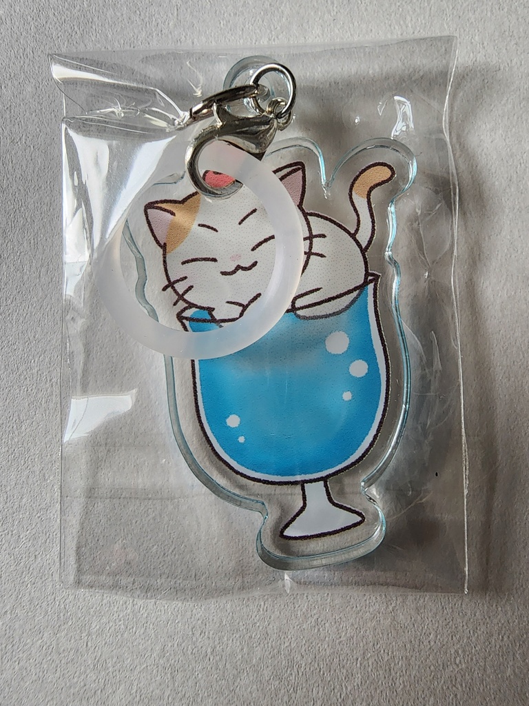 28. 猫まんじゅうクリームソーダ アクリル アンブレラマーカー　ペットボトルマーカー【50mm×50mm】