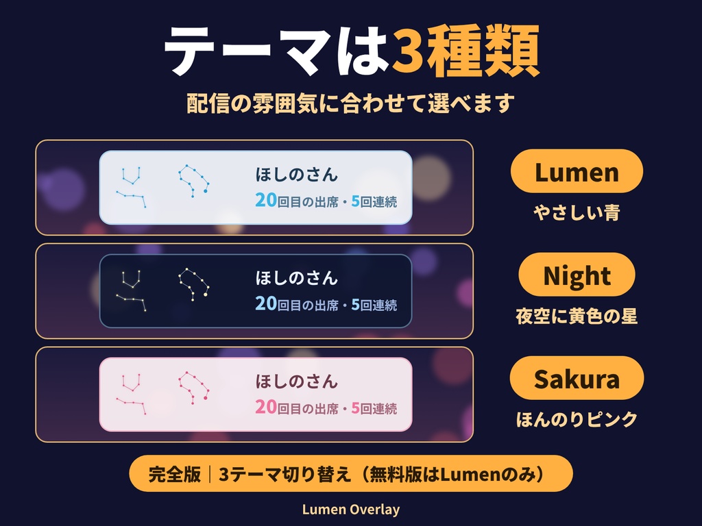 【無料/OBS用】Lumen 星の出席簿|初コメで出席を数える出席カード(無料版)背景透過|Lumen Overlay