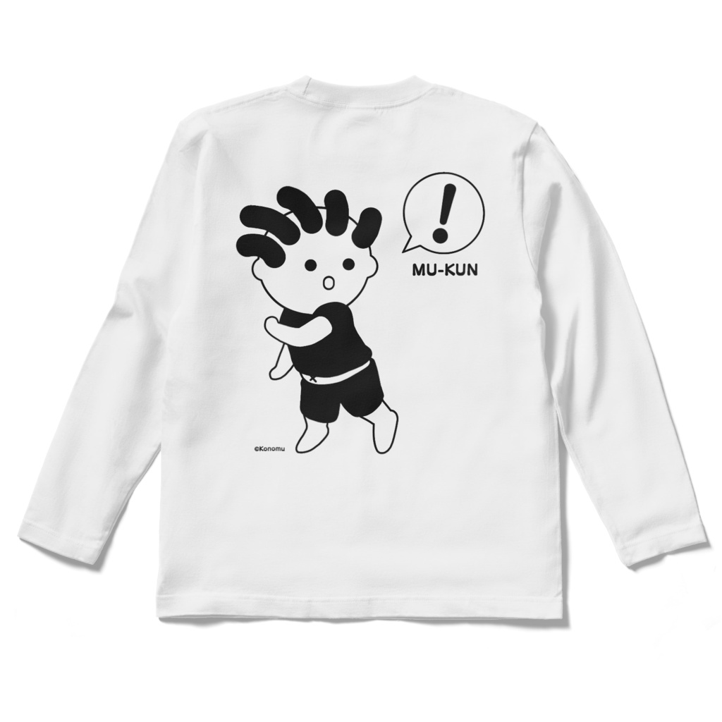 背面プリントロングTシャツ 白/黒【むーくん】 - Konomu's Pachishop