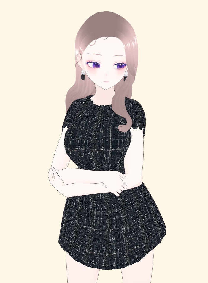 [vRoid] Black Wavy Tweed Dress