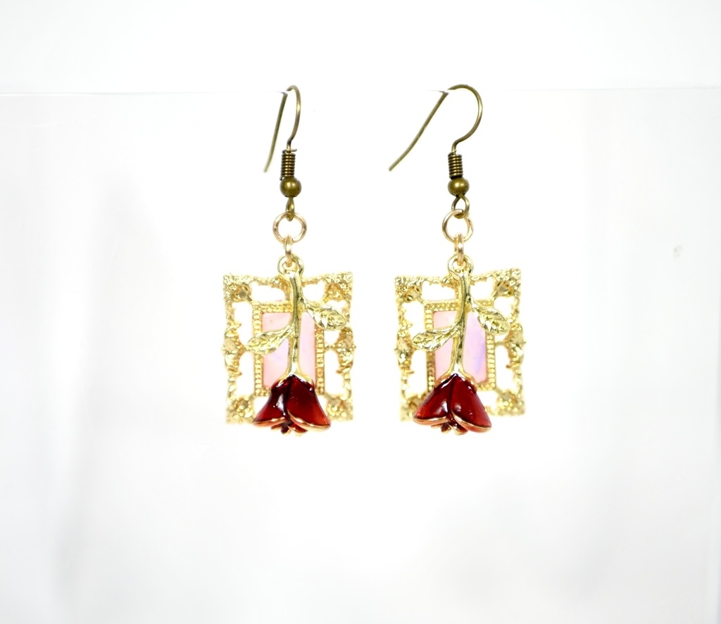 【イヤリング変更可】Ibイメージ薔薇×額縁ピアス