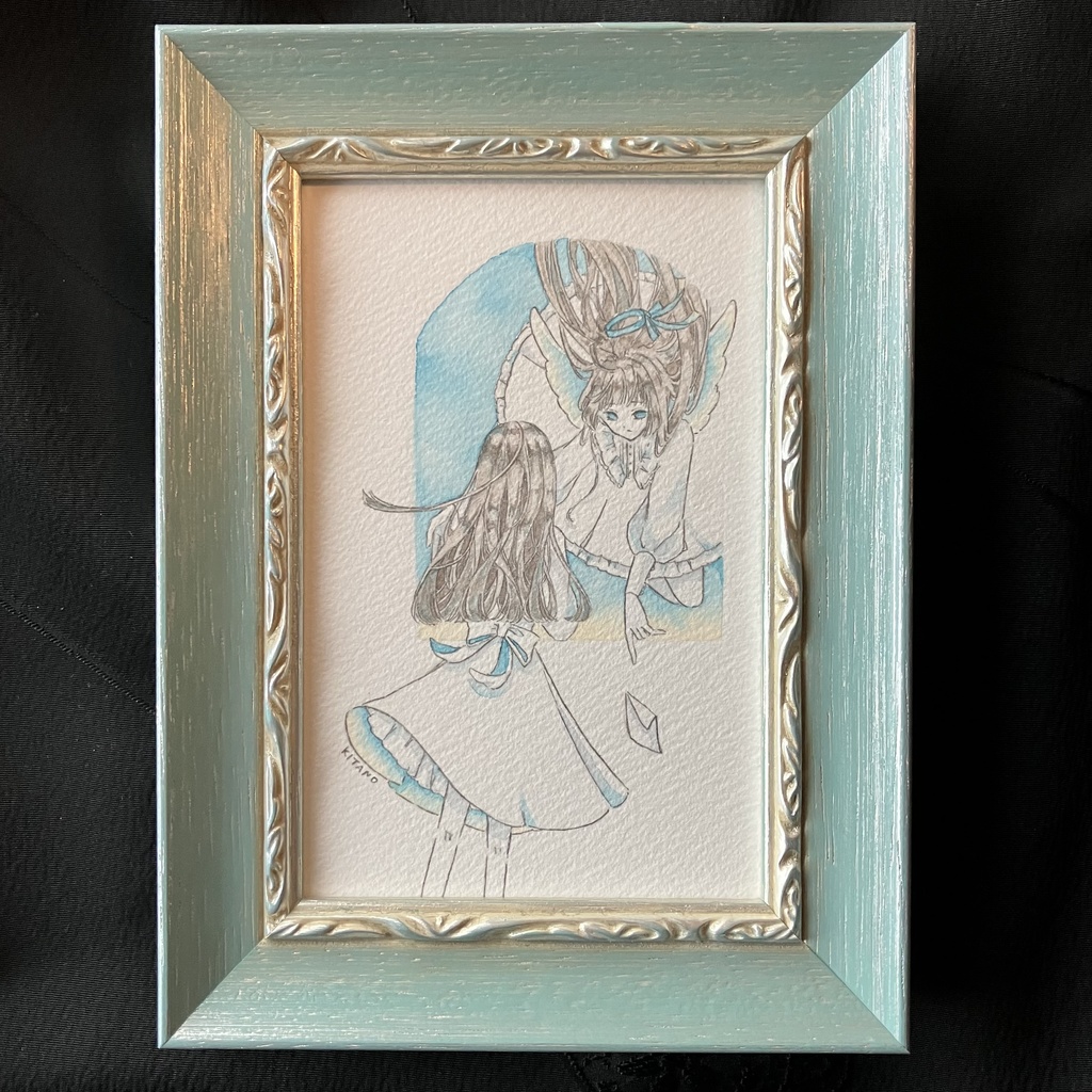 額装作品「窓辺の逢瀬」